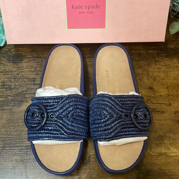 Kate Spade New York Blue Maribelle Flat Sandals, 5.5M - Picture 1 of 6